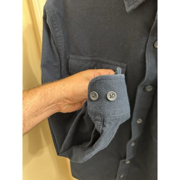LL Bean Chamois Cloth Mens L Flannel Button Heavy Shirt Cotton Navy Blue 187923 - Picture 8 of 12